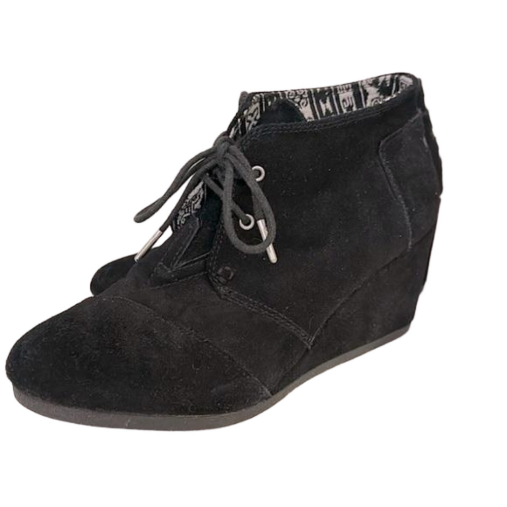 Toms Kala Black Suede Wedge Booties Size 9.5 - EUC